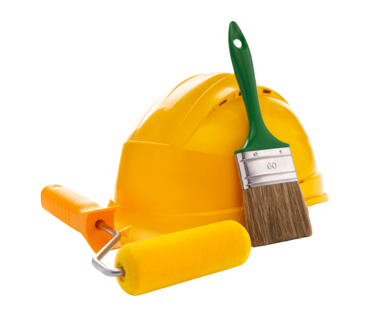 construction-helmet-and-paint-brush-isolated